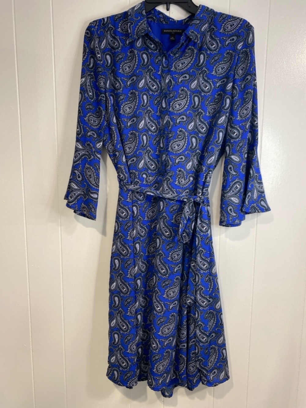 Banana Republic Dress Paisley Long-Sleeve Shirt Dress Office Classic Size 10 - Picture 3 of 13